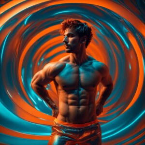 A captivating 3D render of a confident, stunningly handsome gay...