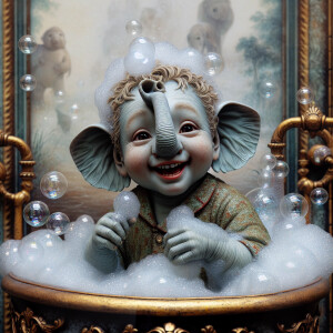 Character design A cute small Boy-elephant Hybrid smiling taking...