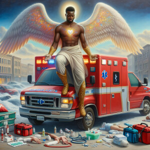 Create a realistic 3D oil painting depicting a scene of emergenc...