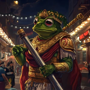 Pepe the Frog in carton style dressed as an ancient Roman empero...