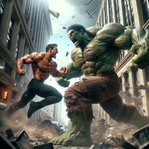 Create a hyper-realistic, dynamic image of The Rock facing off a...