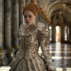 Create a photorealistic image of a light ginger-haired model wal...
