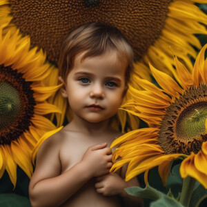 Hd photo of a naked girl and boy on a sunflower