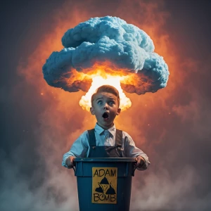 **Adam Bomb** - A Garbage Pail Kid with a mushroom cloud explosi...