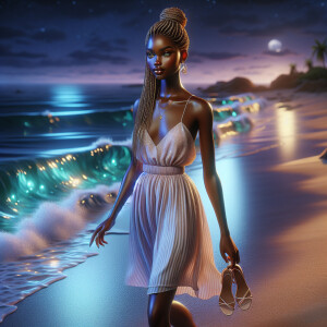 3D image of a beautiful night at the beach. There are elements i...
