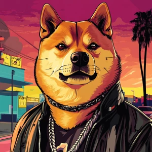MEME DOGE in GTA art style, , in the style of a Grand Theft Aut...