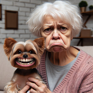 Comical Whimsical old lady with a sullen look sitting in her li...