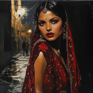 Masterpiece picture of Indian woman strolling and dressed in urb...