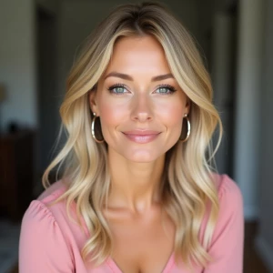 Portrait of a beautiful Caucasian woman with blonde hair and gre...