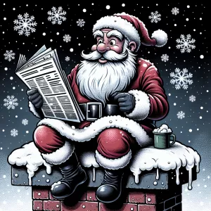 "Create an artistic illustration of Santa Claus sitting on a sno...