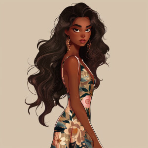 Cartoon illustration Hana,Ethiopian-Korean,Light caramel with go...