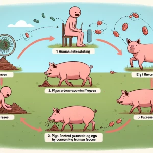 Ilustración educativa en 2D del ciclo de infección parasitaria,...