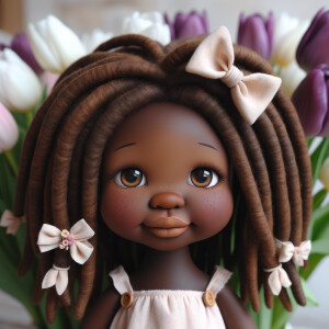 African-American cabbage patch doll with huge dimples,
Her hair...