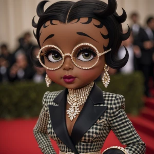 Design an image of Betty Boop reenvisioned with a dark chocolate...