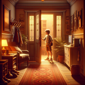 "Create a scene depicting the sixth frame. Show the interior of...