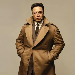 Elon Musk,peddling memecoins from his trenchcoat, GTA style