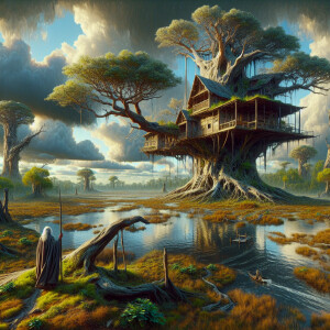 A gray-haired fisherman swam to an island on which old withered...