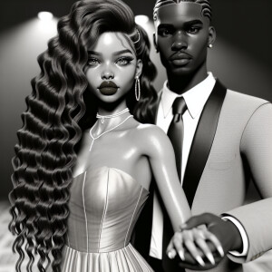 3D image of a beautiful African American young woman with long h...