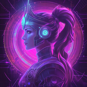 Design a mid-level portrait of Athena in a retro-futuristic styl...
