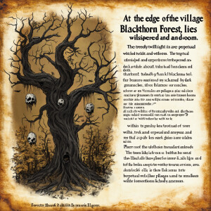 "At the edge of the village lies Blackthorn Forest, a place shro...