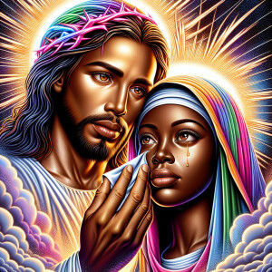 Ensure that the image distinctly represents both Jesus Christ an...