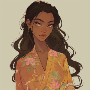 Illustrate Hana, a character who is Ethiopian-Korean, with light...