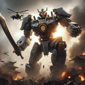 China as a transformer character, adorned with communists emblem...