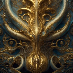 A baroque tentacled alien, its intricate tentacles intertwined w...