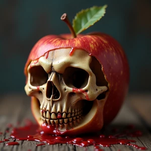 Half eaten rotten apple, demon, skull