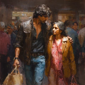 Realism painting.a indian criminal sweaty muscular beefy man ,w...