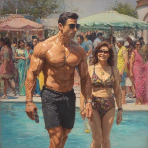Hyperrealism photo painting,a muscular beefy kashmiri son in law...
