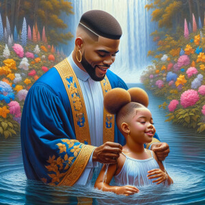 An oil painting of a light-skinned African-American pastor with...