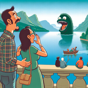 Full veiw of cartoonish Picture of a vacation in Scotland with a...