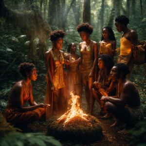Show a group of young adult African American fairies standing ar...