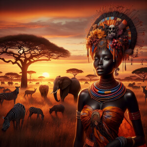 Envision a magnificent African savannah at the golden hour of su...