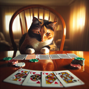 A cat playing cards