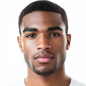 Create an image of a 22-year-old African American man with a cle...