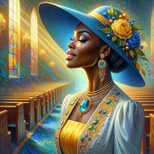 A spiritually enriching illustration portrays an African America...