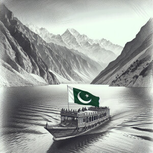 Create a detailed sketch of the iconic Attabad Lake featuring a...