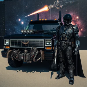 Darth Vader stands imposingly beside a 1986 Chevrolet C10, custo...