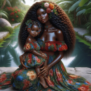 A tender depiction of a Bohemian mother with her child, both sty...