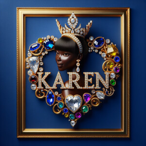 VCraft a 3-D image showcasing the name 'KAREN' in a luxurious go...