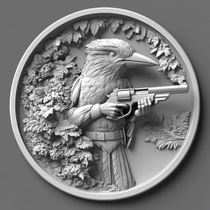 Design a high-contrast grayscale 3d bas relief of Kookaburra hol...