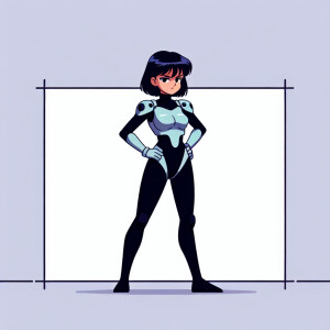 1990s anime screencap, girl a plugsuit, standing with hands on h...