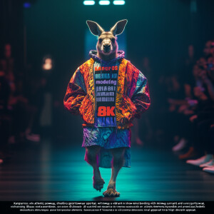 "Kangaroos modeling athletic sportswear on a runway, showcasing...