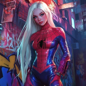 A character with long, straight, platinum blonde hair and light...