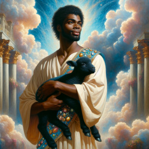 Oil painting of an African-American man resembling Jesus Christ,...