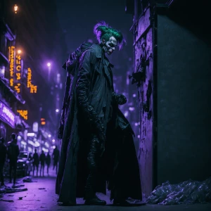 hyperrealistic Image of The Joker stepping on a sign that says[P...