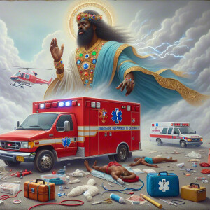 Create a realistic 3D oil painting depicting a scene of emergenc...