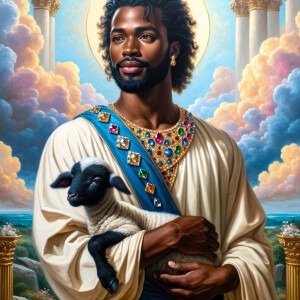 Oil painting of an African-American man resembling Jesus Christ,...
